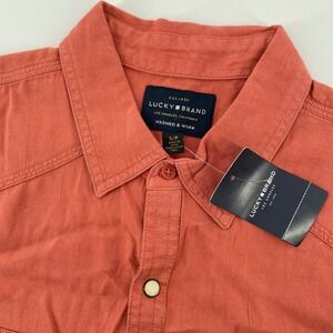 Lucky Brand Men's Size Small Short Sleeve Western Snap Shirt Orange NEW